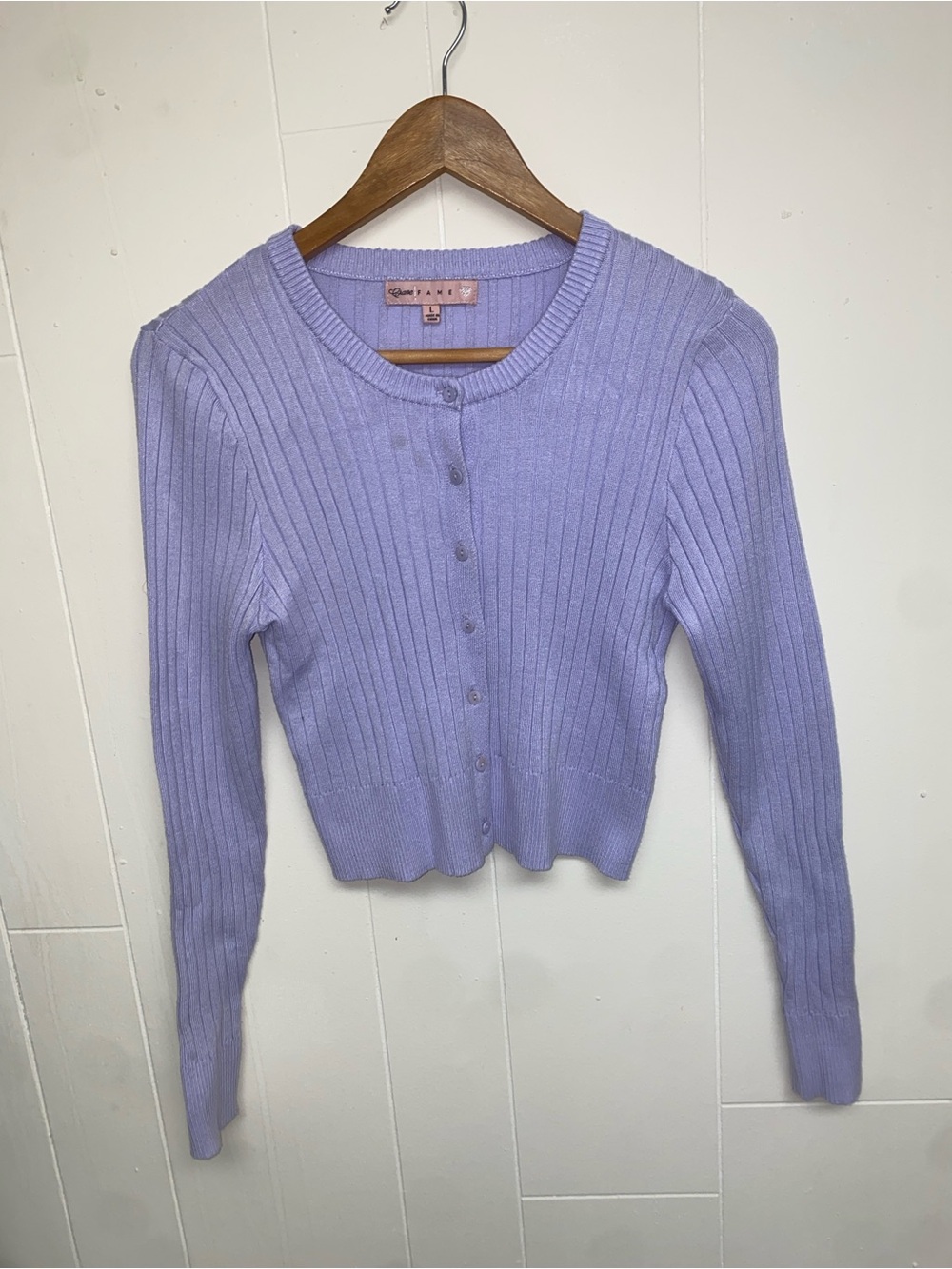 Crave Fame Lavender Ribbed Button-Up Cardigan